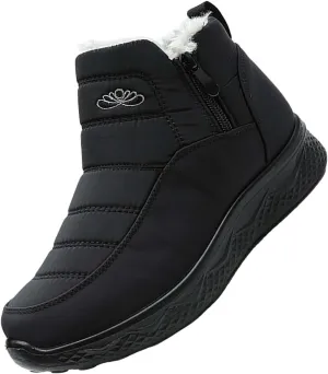 Women Men Winter Snow Boots Half Zipper Ankle Booties Warm Fur Lined Waterproof Insulated Slip On Outdoor Shoes