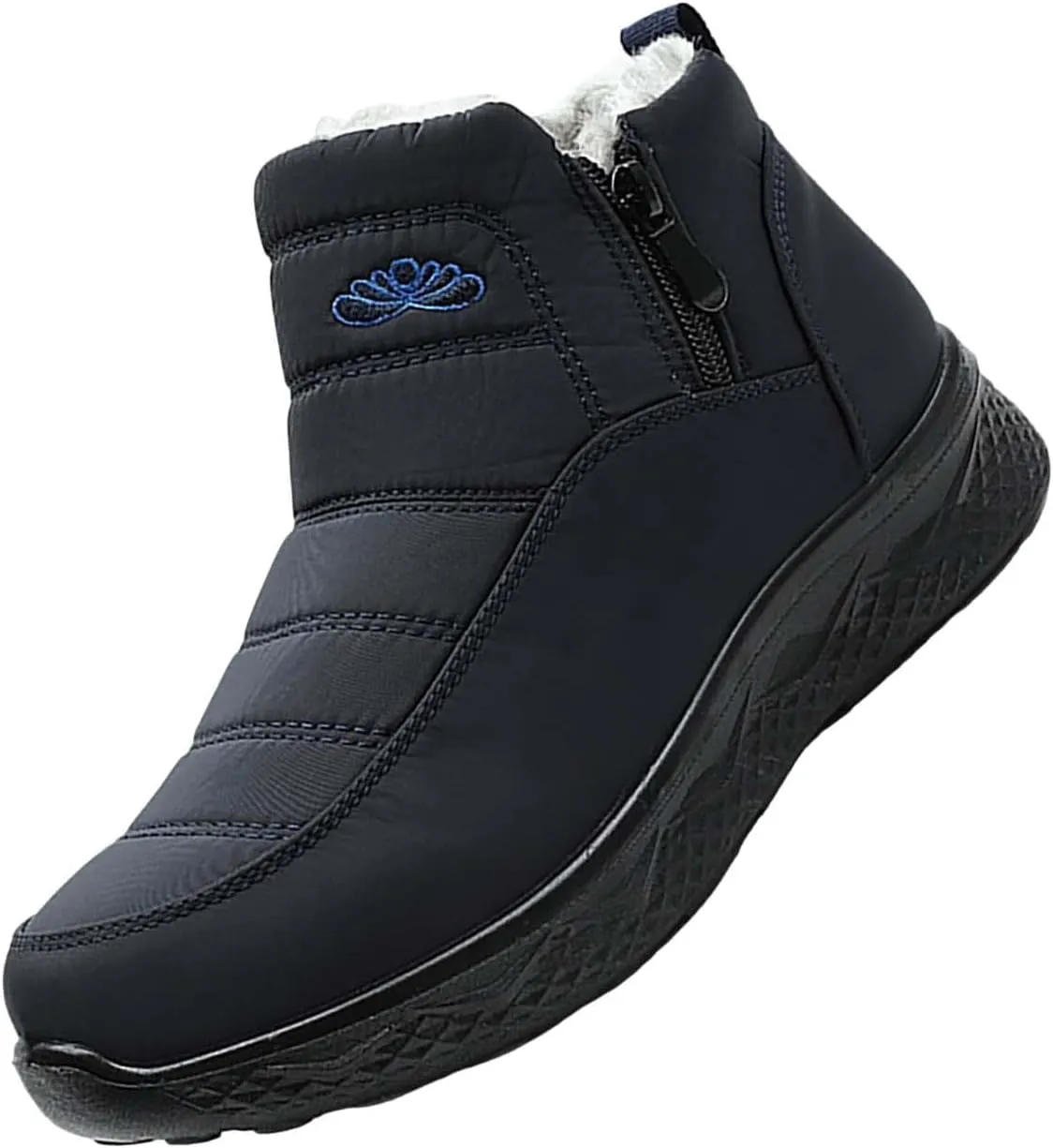 Women Men Winter Snow Boots Half Zipper Ankle Booties Warm Fur Lined Waterproof Insulated Slip On Outdoor Shoes