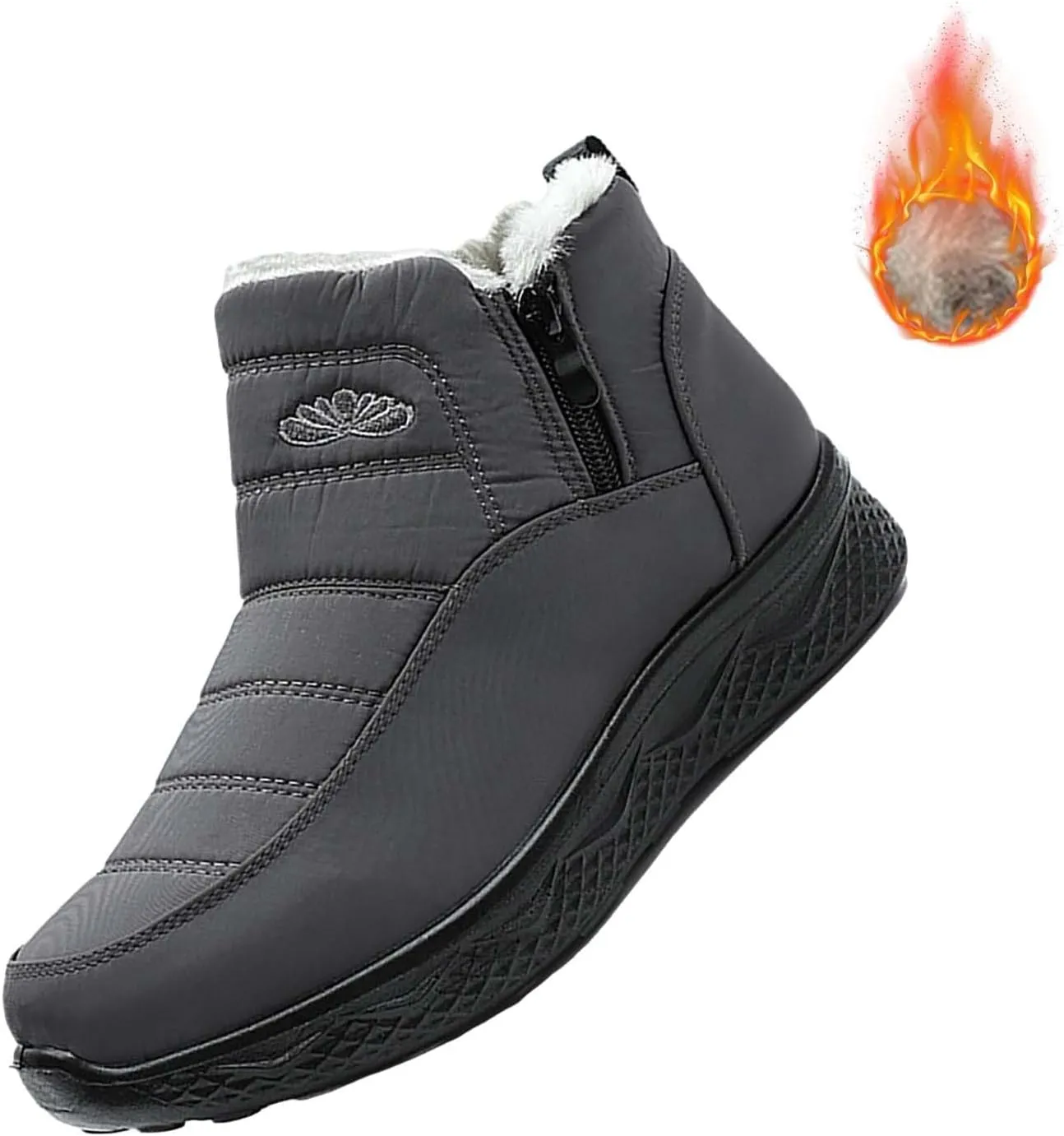Women Men Winter Snow Boots Half Zipper Ankle Booties Warm Fur Lined Waterproof Insulated Slip On Outdoor Shoes