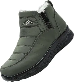 Women Men Winter Snow Boots Half Zipper Ankle Booties Warm Fur Lined Waterproof Insulated Slip On Outdoor Shoes