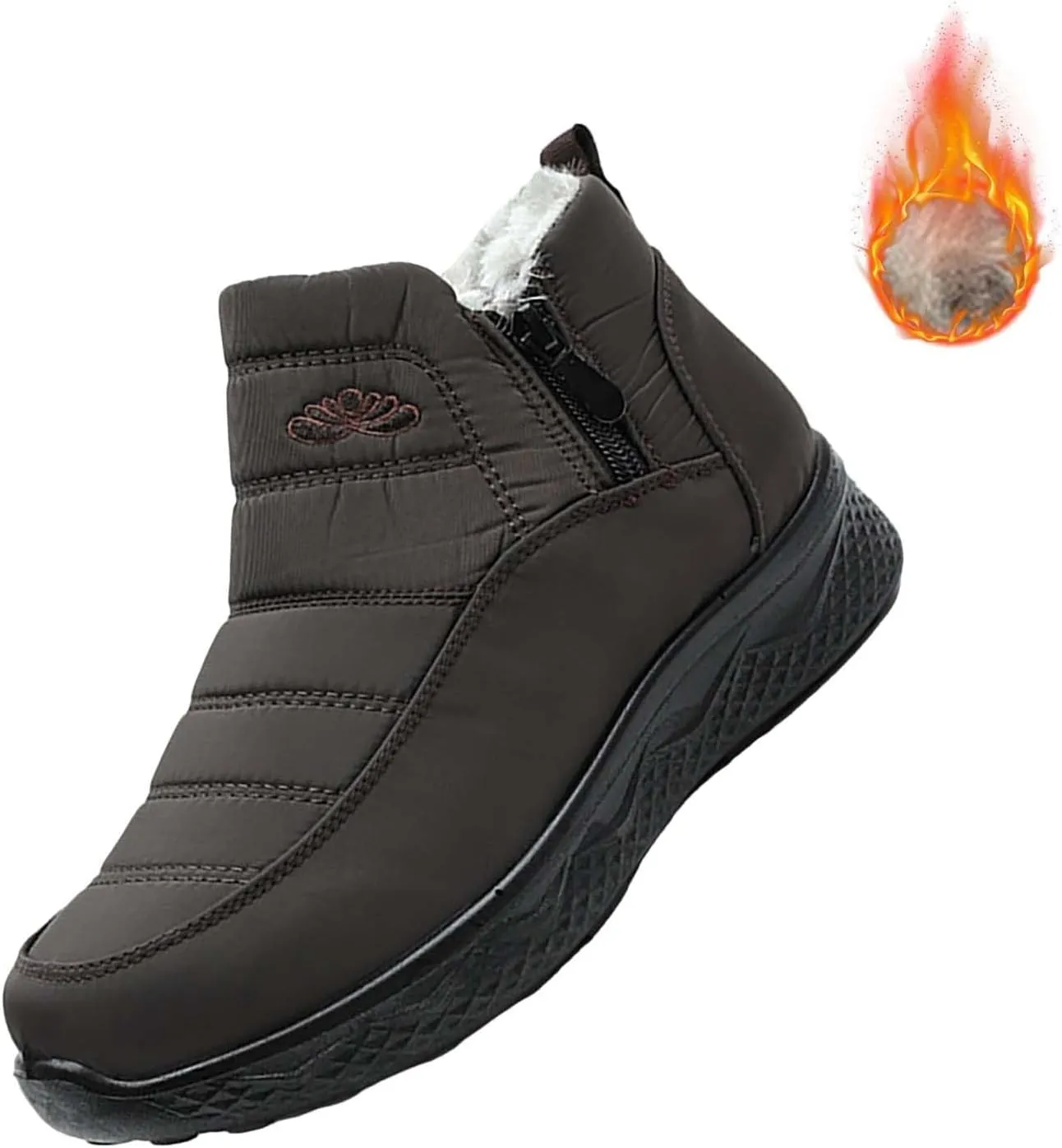 Women Men Winter Snow Boots Half Zipper Ankle Booties Warm Fur Lined Waterproof Insulated Slip On Outdoor Shoes