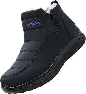 Women Men Winter Snow Boots Half Zipper Ankle Booties Warm Fur Lined Waterproof Insulated Slip On Outdoor Shoes