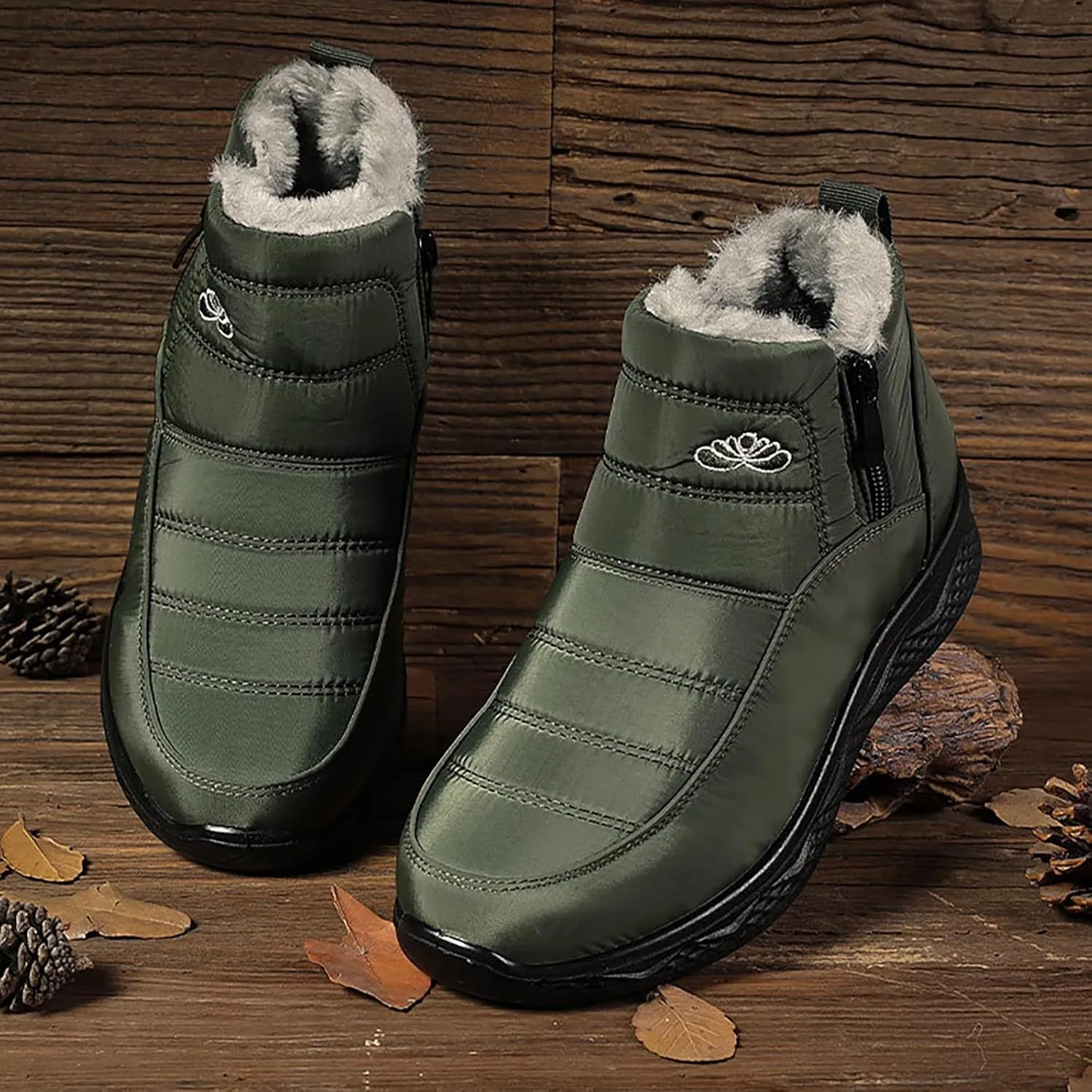 Women Men Winter Snow Boots Half Zipper Ankle Booties Warm Fur Lined Waterproof Insulated Slip On Outdoor Shoes
