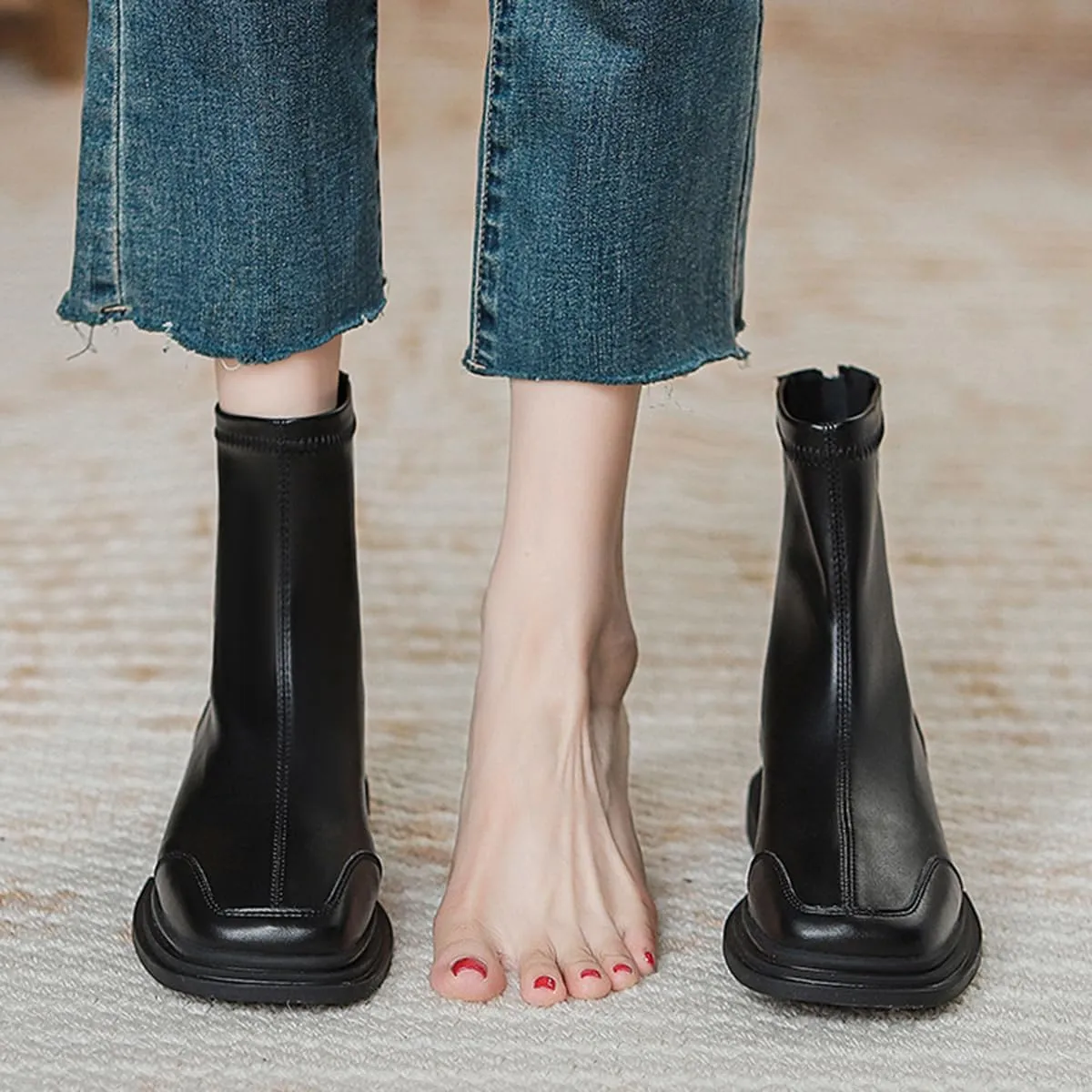 Women's Ankle Rain Boots Chelsea Short Boots Waterproof Slip On Lightweight Comfortable Garden Outdoor Shoes