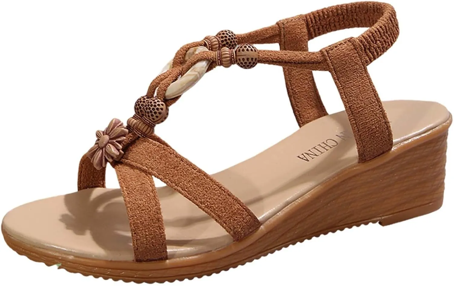 Women's Bohemian Wedge Sandals Summer Comfortable Open Toe Platform Casual Dressy Beach Walking Shoes with Ankle