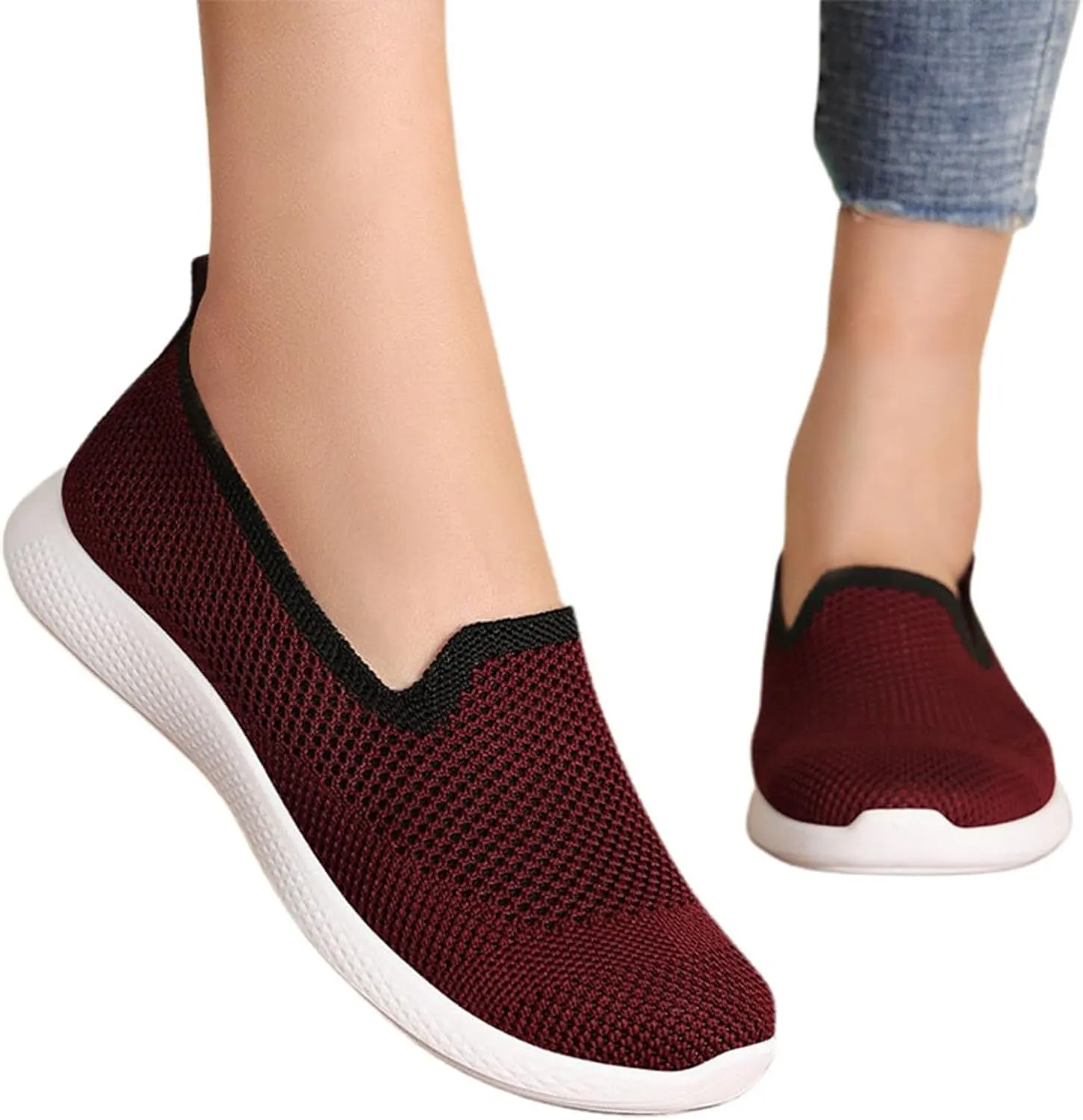 Women's Casual Shoes Comfortable Slip On Footwear Daily Wear Breathable Mesh Design Casual Slip on Tennis Shoes