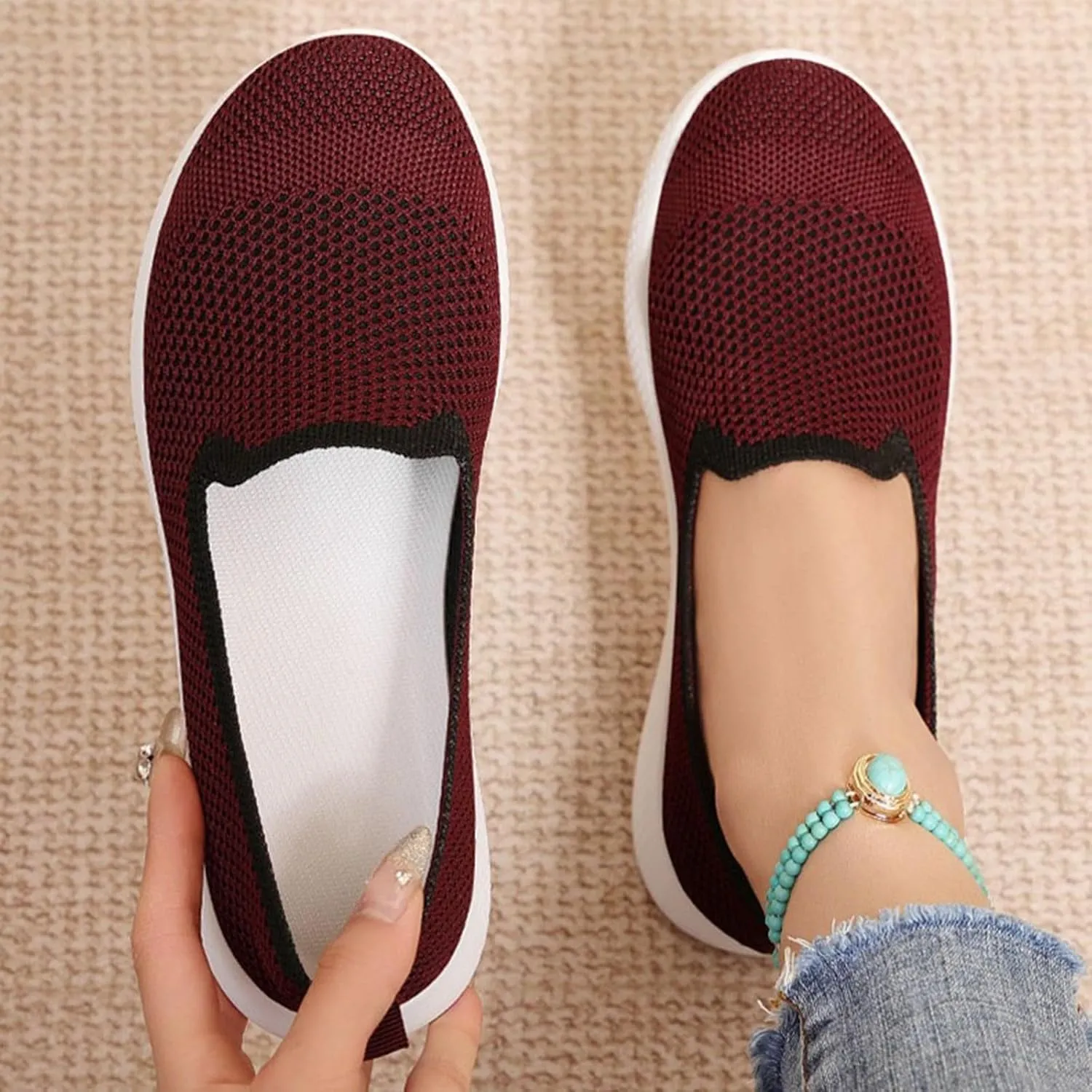Women's Casual Shoes Comfortable Slip On Footwear Daily Wear Breathable Mesh Design Casual Slip on Tennis Shoes