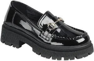 Women's Chain Faux Leather Lug Platform Block Heel Loafers