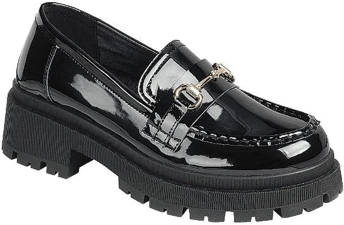 Women's Chain Faux Leather Lug Platform Block Heel Loafers