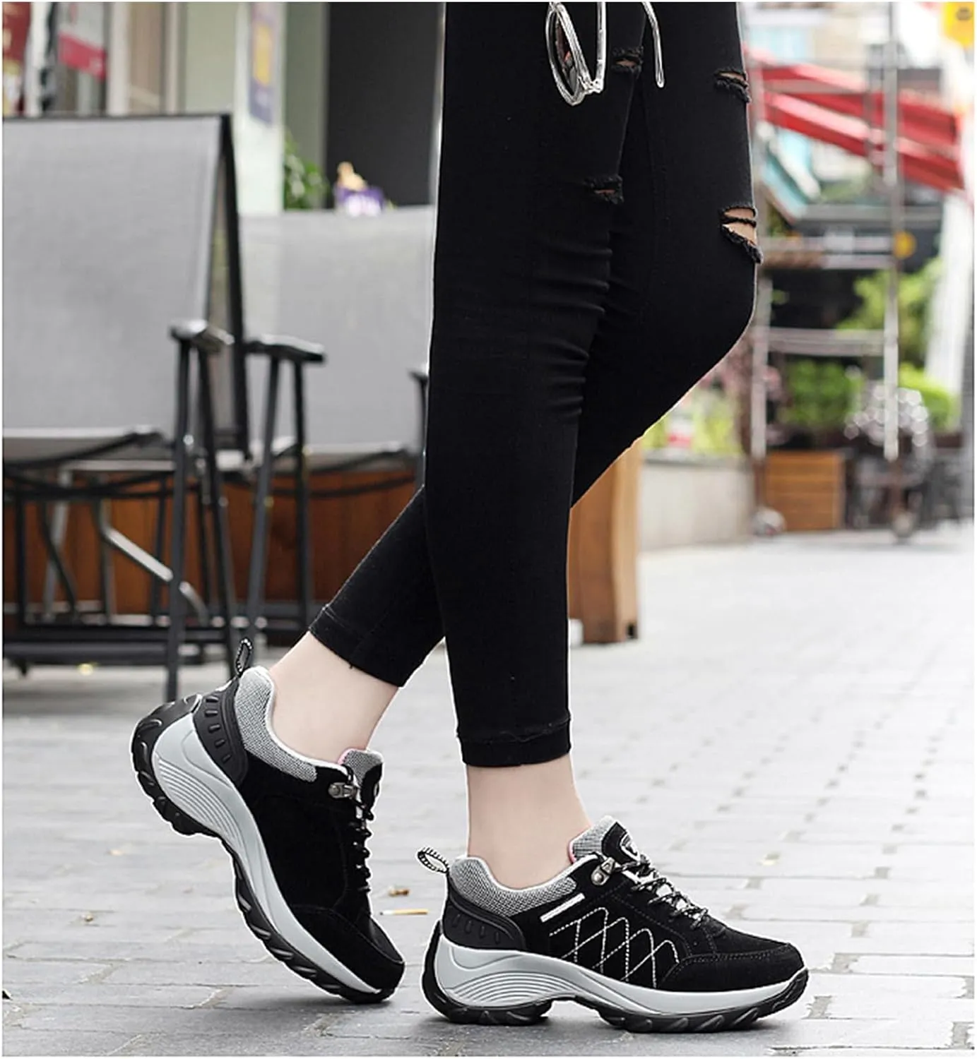 Women's Chunky Platform Orthopedic Walking Sneakers Lace Up Comfortable Slip-On Running Shoes Outdoor Non-Slip Hiking Sneakers