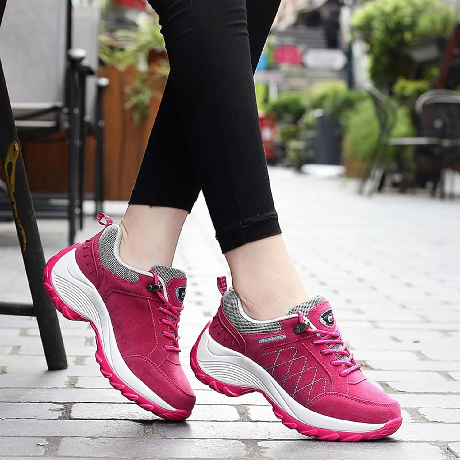 Women's Chunky Platform Orthopedic Walking Sneakers Lace Up Comfortable Slip-On Running Shoes Outdoor Non-Slip Hiking Sneakers
