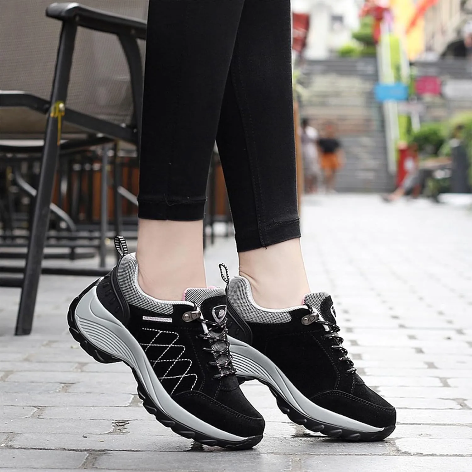Women's Chunky Platform Orthopedic Walking Sneakers Lace Up Comfortable Slip-On Running Shoes Outdoor Non-Slip Hiking Sneakers