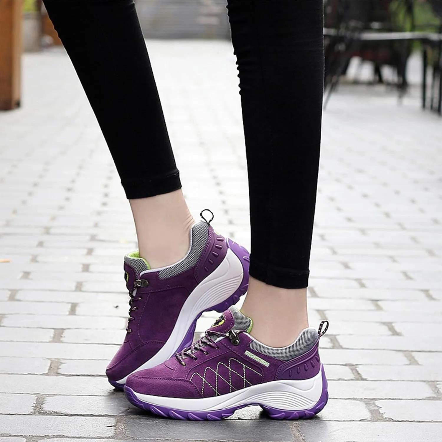 Women's Chunky Platform Orthopedic Walking Sneakers Lace Up Comfortable Slip-On Running Shoes Outdoor Non-Slip Hiking Sneakers