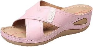 Women's Comfy Orthotic Sandals with Arched Support Summer Fashion Cross Straps Open Toe Slip on Slippers Comfy Outdoor Anti-Slip Ladies Casual Shoes