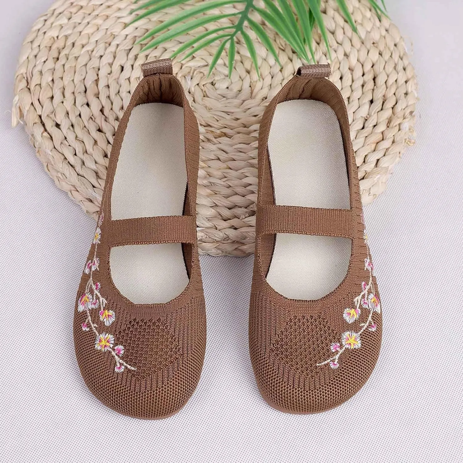 Women's Embroidered Mesh Ballet Comfortable Casual Mary Jane Shoes for Walking Daily Outfits