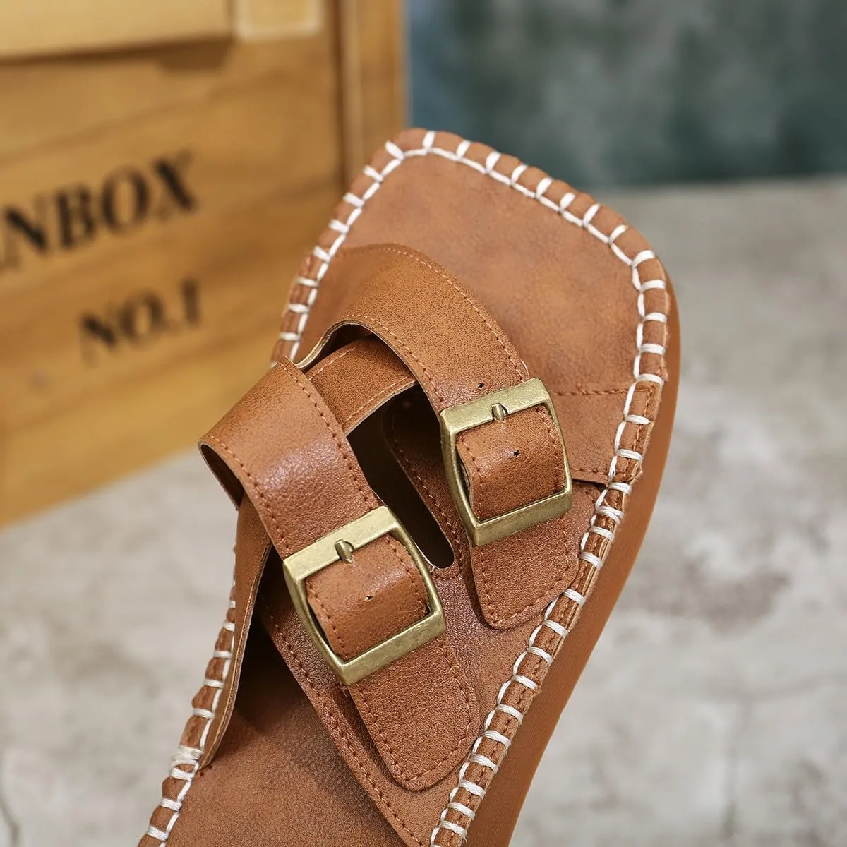 Women's Fashion Flat Sandals Dressy Summer Square Open Toe Slip On PU Leather Slide Sandal Y2K Strappy Casual Slides
