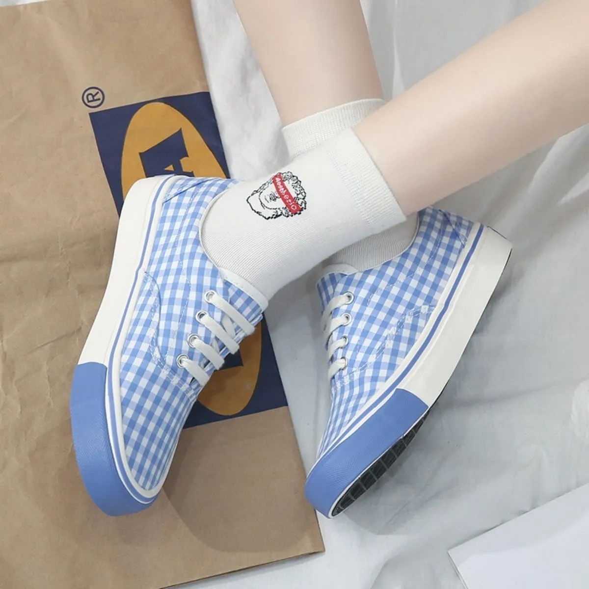 Women's Fashion Plaid Canvas Sneakers | Low Top Comfortable Casual Shoes | Breathable Rubber Sole & Classic Plaid Design for Everyday Wear