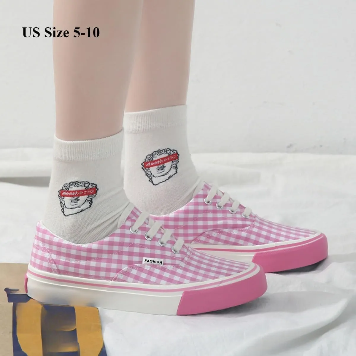 Women's Fashion Plaid Canvas Sneakers | Low Top Comfortable Casual Shoes | Breathable Rubber Sole & Classic Plaid Design for Everyday Wear