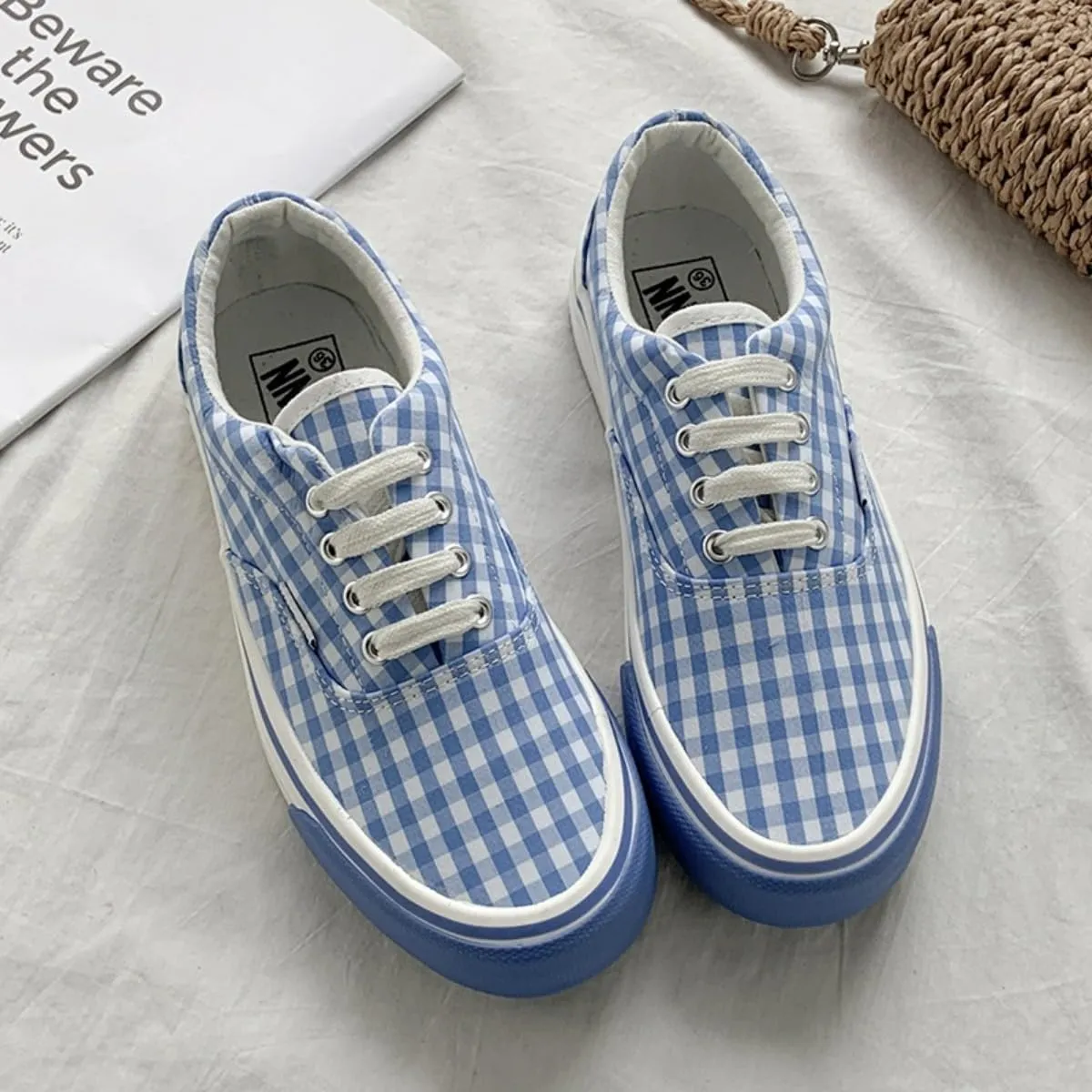 Women's Fashion Plaid Canvas Sneakers | Low Top Comfortable Casual Shoes | Breathable Rubber Sole & Classic Plaid Design for Everyday Wear