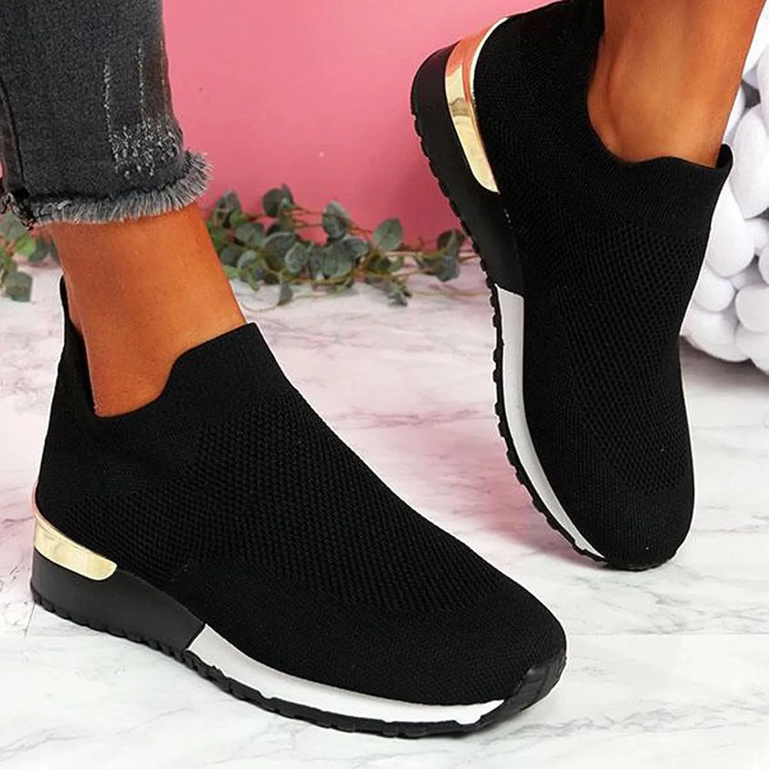 Women's Fashion Sneaker Mesh Slip On Black Non Slip Shoes for Women Comfortable Slip On Tennis Shoes Men Womens Navy Blue Loafers Mens Wide Sneakers