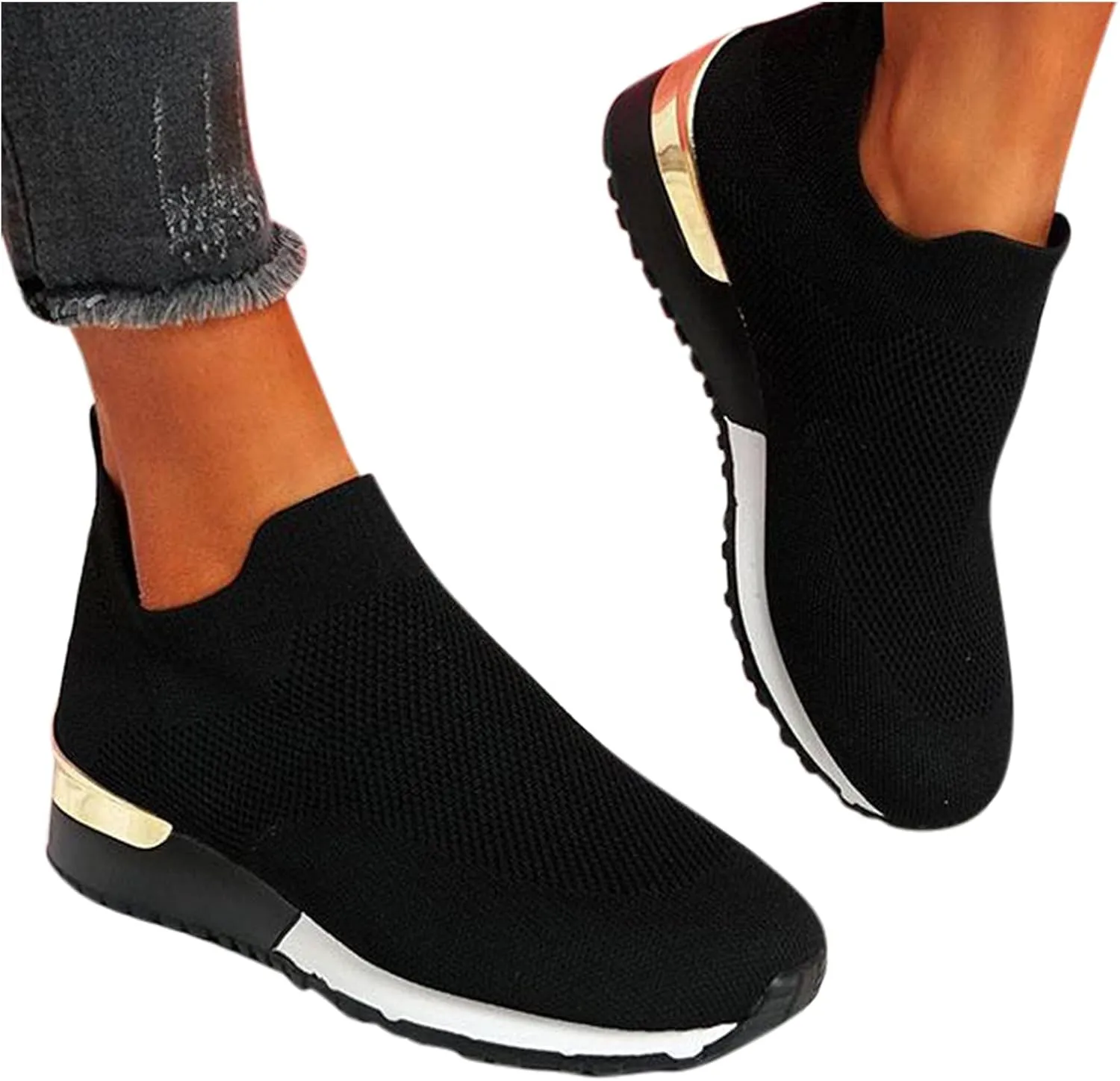 Women's Fashion Sneaker Mesh Slip On Black Non Slip Shoes for Women Comfortable Slip On Tennis Shoes Men Womens Navy Blue Loafers Mens Wide Sneakers