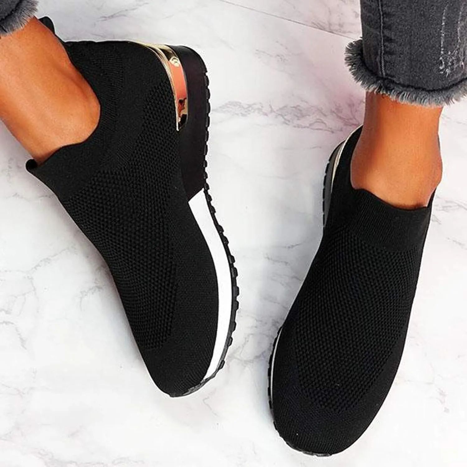Women's Fashion Sneaker Mesh Slip On Black Non Slip Shoes for Women Comfortable Slip On Tennis Shoes Men Womens Navy Blue Loafers Mens Wide Sneakers