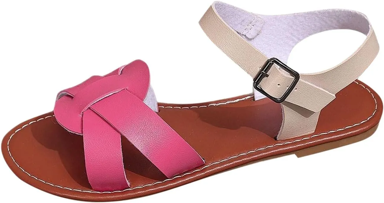 Womens Fashion Summer Ankle Strap Flat Sandals Comfortable Casual Dressy Buckled Strappy Sandals Cute Bohemian Shoes