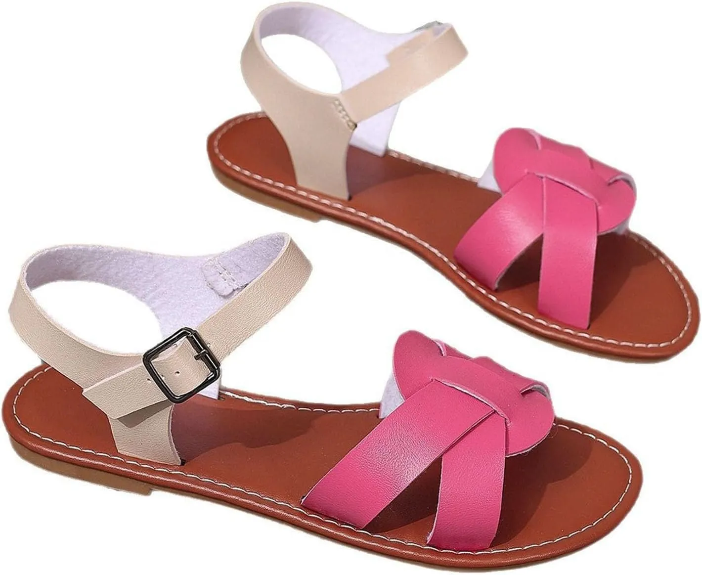 Womens Fashion Summer Ankle Strap Flat Sandals Comfortable Casual Dressy Buckled Strappy Sandals Cute Bohemian Shoes
