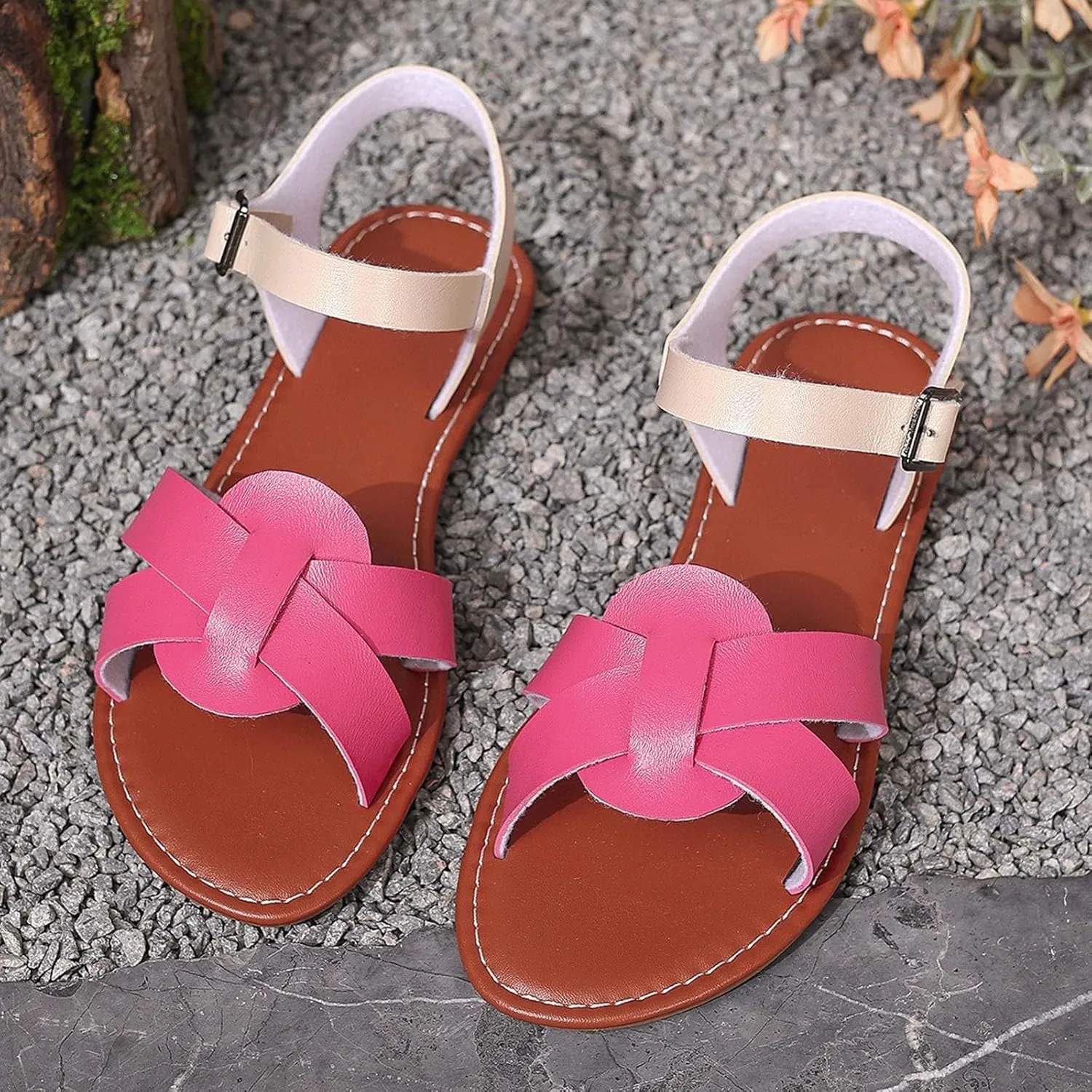 Womens Fashion Summer Ankle Strap Flat Sandals Comfortable Casual Dressy Buckled Strappy Sandals Cute Bohemian Shoes