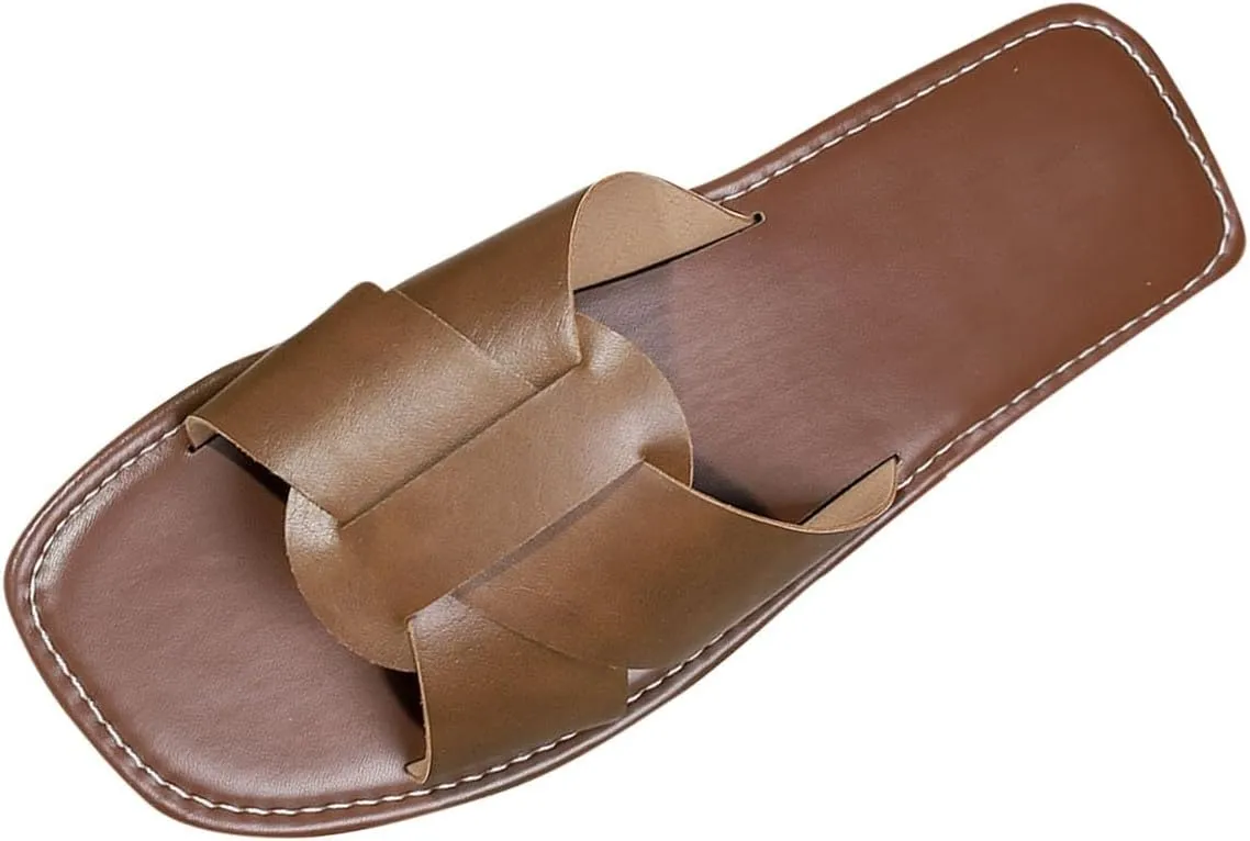 Women's Flat Slide Sandals Cute Buckle Strap Slip on Dressy Casual Strappy Sandals 2025 Summer Open Toe Slides Shoes
