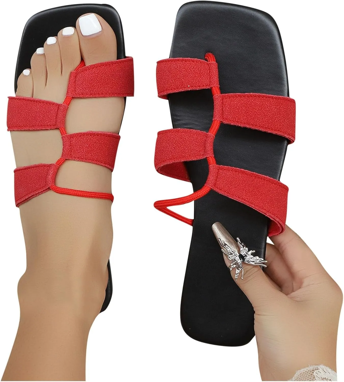Women's Flip Flops Sandals Comfort Dressy Wide Width Thong Sandals Square Toe Slides for Beach/Long Walks/Poolside
