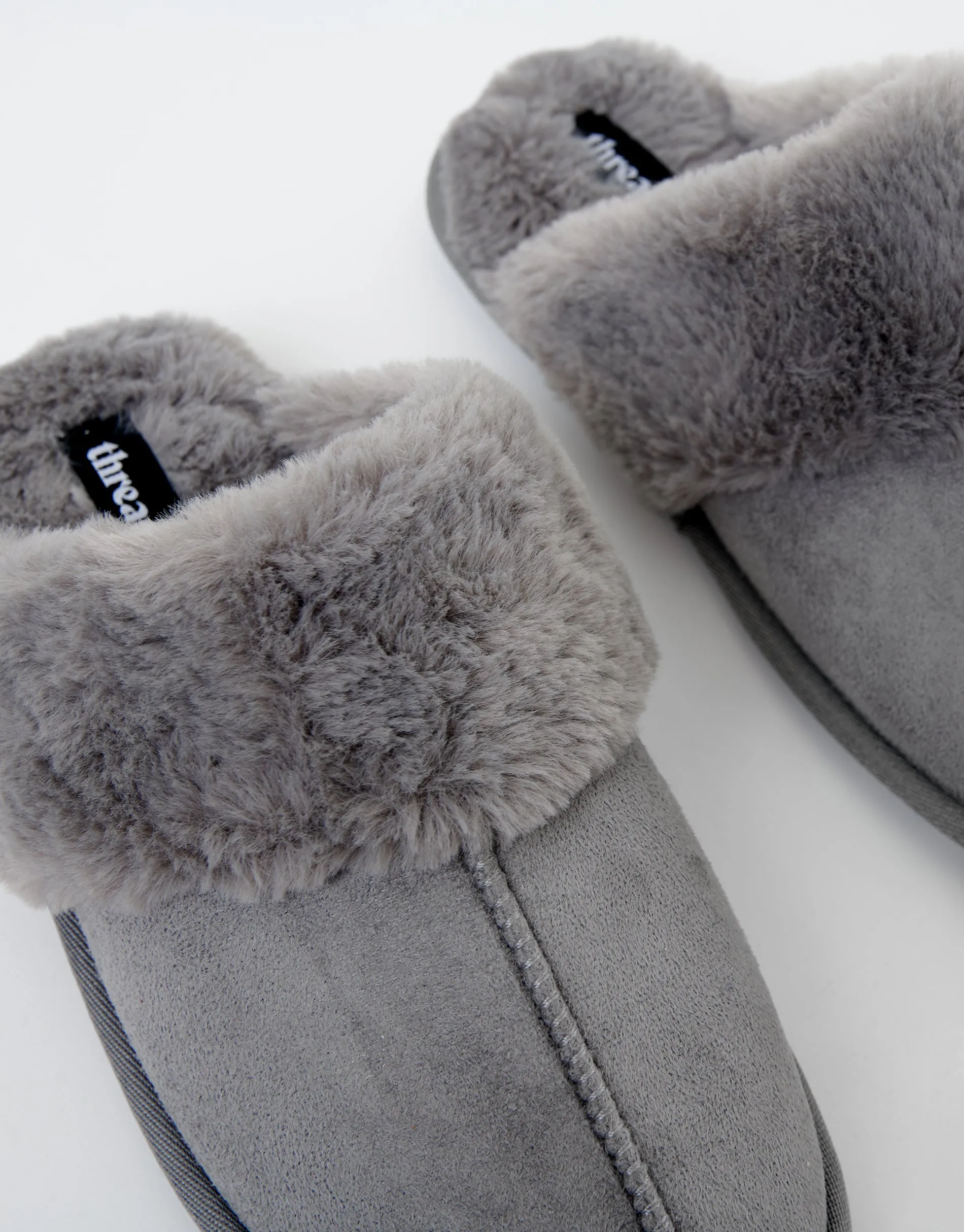 Women's Grey Faux Suede Faux Fur Lined Mule Slippers