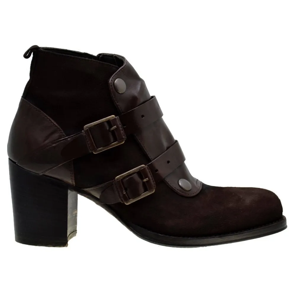 Women's Italian Shoes Jo Ghost 327 Brown Suede Leather Chelsea Boots available sizes 38 39