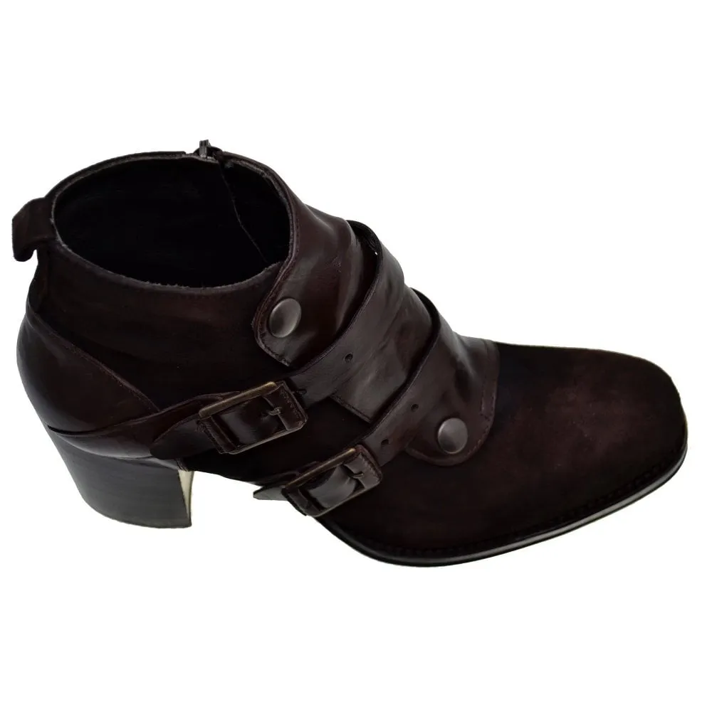 Women's Italian Shoes Jo Ghost 327 Brown Suede Leather Chelsea Boots available sizes 38 39