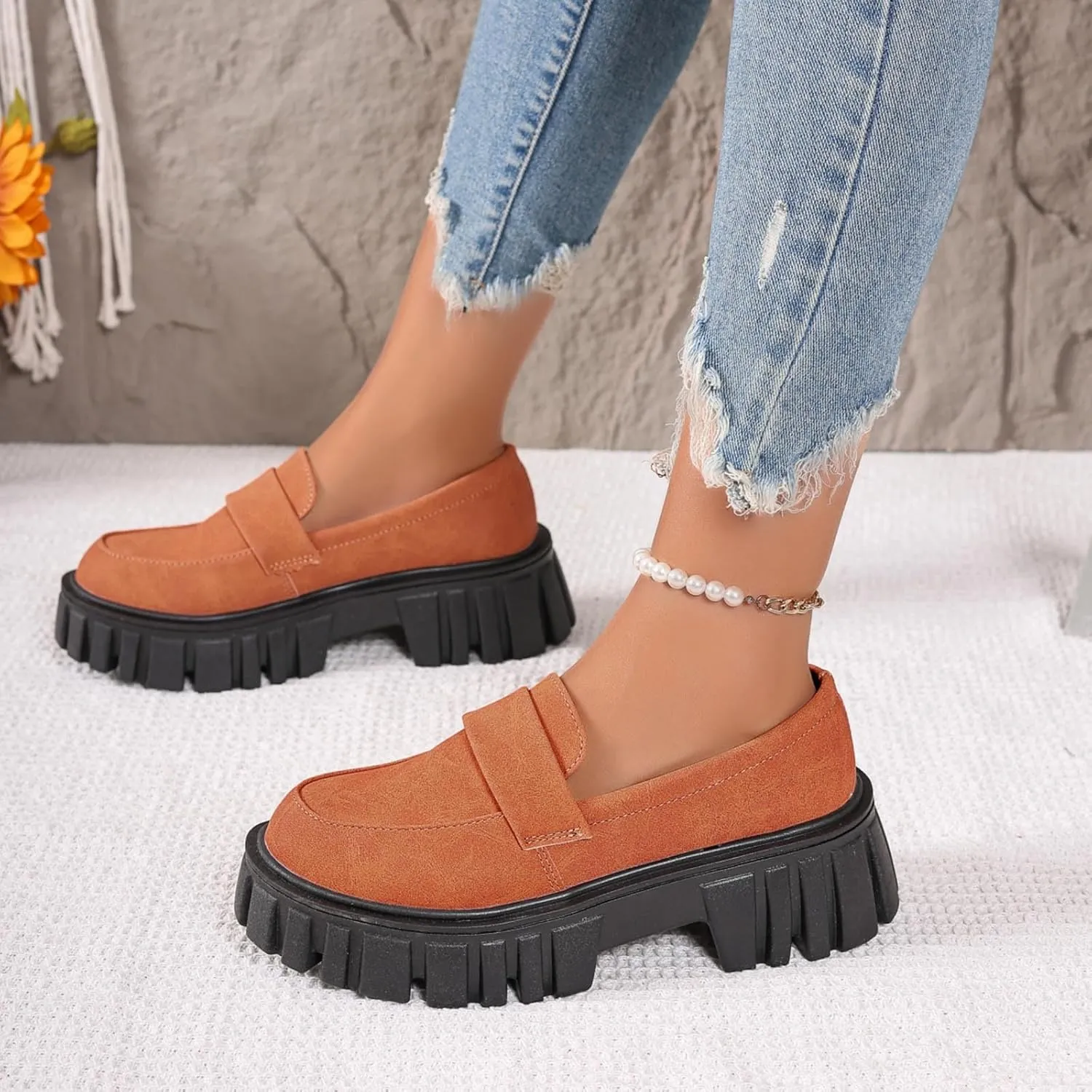 Women's Loafers Comfortable Business Shoes Slip On Platform Loafers Lug Sole Loafers Chunky Casual Shoes