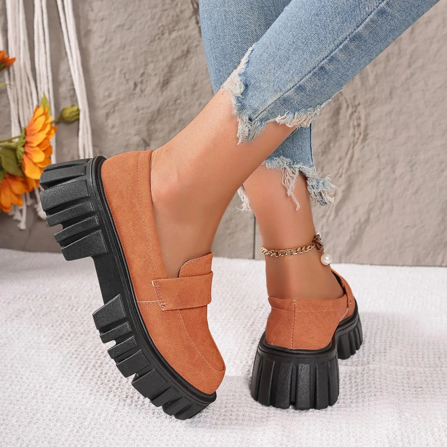 Women's Loafers Comfortable Business Shoes Slip On Platform Loafers Lug Sole Loafers Chunky Casual Shoes