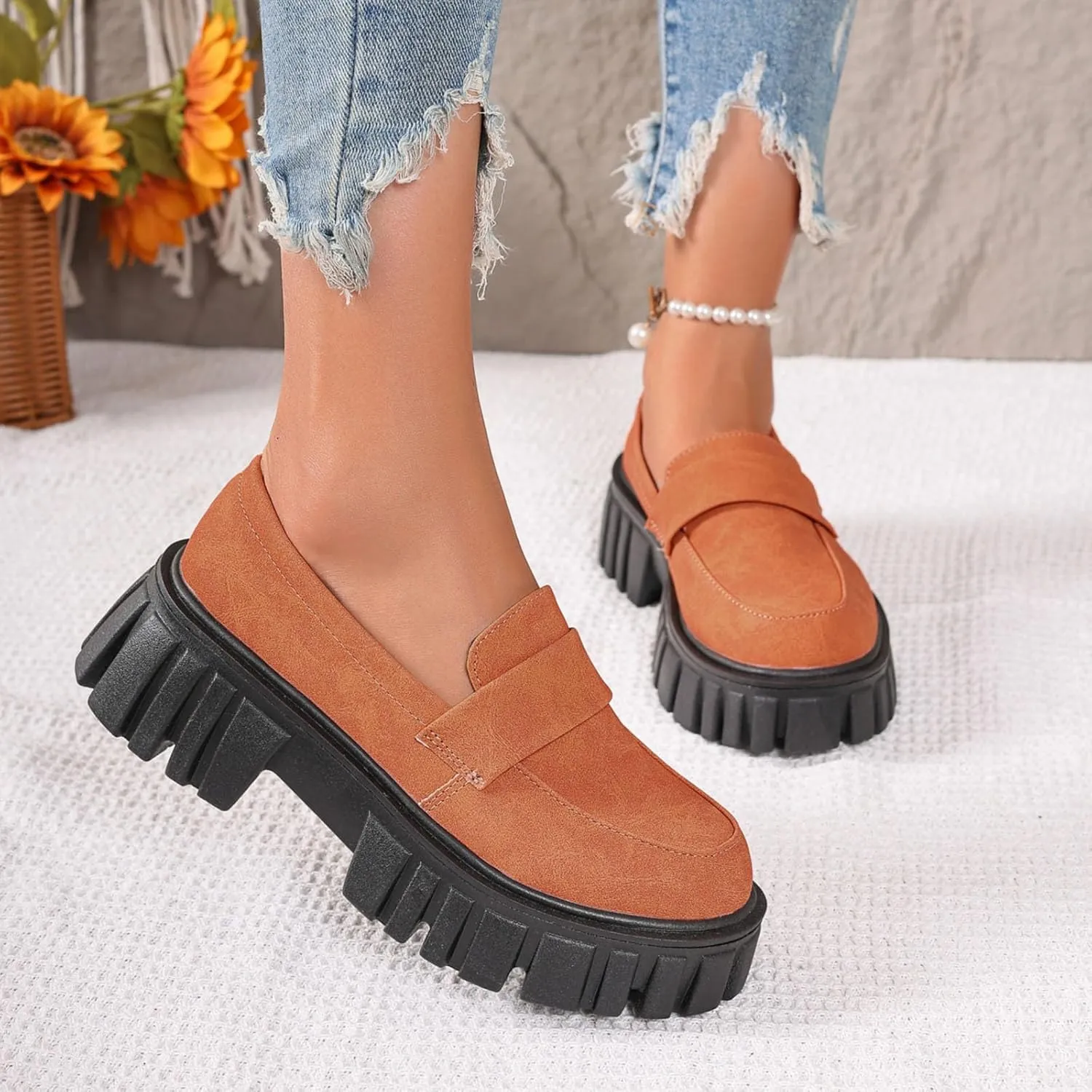 Women's Loafers Comfortable Business Shoes Slip On Platform Loafers Lug Sole Loafers Chunky Casual Shoes