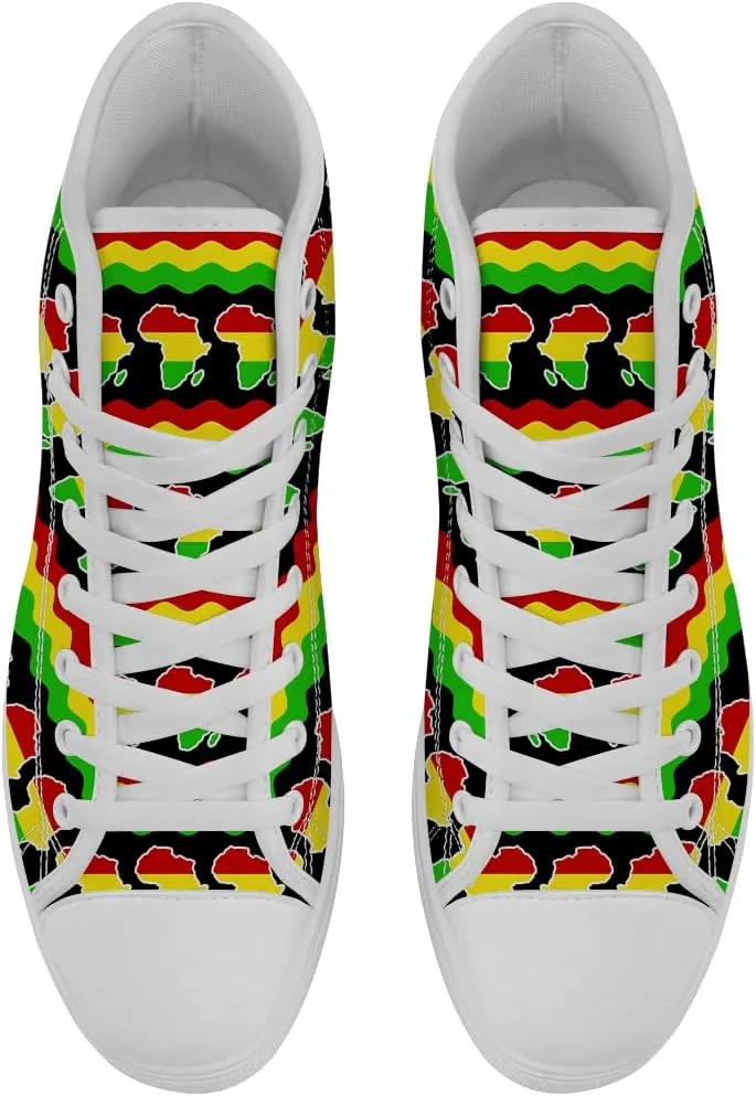 Women's Men's African High Top Canvas Shoes Juneteenth High Top Sneakers Lace Up Casual Shoes Gifts for Men Women