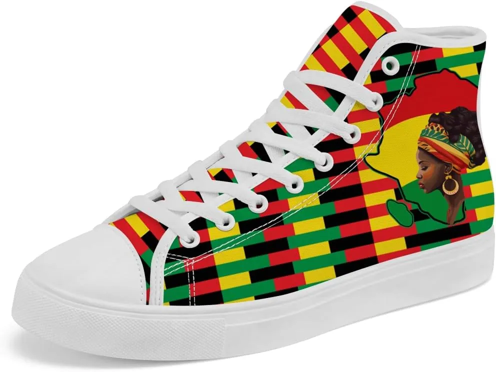 Women's Men's African High Top Canvas Shoes Juneteenth High Top Sneakers Lace Up Casual Shoes Gifts for Men Women
