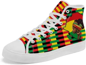 Women's Men's African High Top Canvas Shoes Juneteenth High Top Sneakers Lace Up Casual Shoes Gifts for Men Women