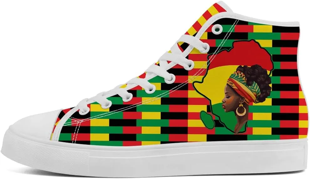 Women's Men's African High Top Canvas Shoes Juneteenth High Top Sneakers Lace Up Casual Shoes Gifts for Men Women