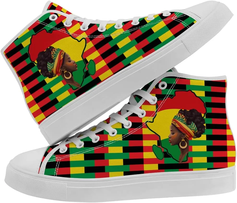 Women's Men's African High Top Canvas Shoes Juneteenth High Top Sneakers Lace Up Casual Shoes Gifts for Men Women