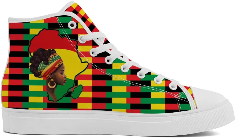 Women's Men's African High Top Canvas Shoes Juneteenth High Top Sneakers Lace Up Casual Shoes Gifts for Men Women