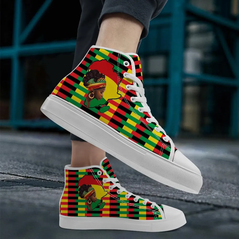 Women's Men's African High Top Canvas Shoes Juneteenth High Top Sneakers Lace Up Casual Shoes Gifts for Men Women