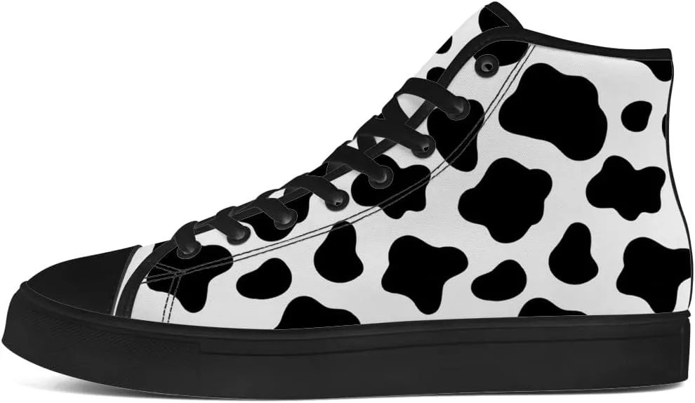 Women's Men's Cow Print High Top Canvas Shoes High Top Sneakers Lace Up Casual Shoes Gifts for Men Women
