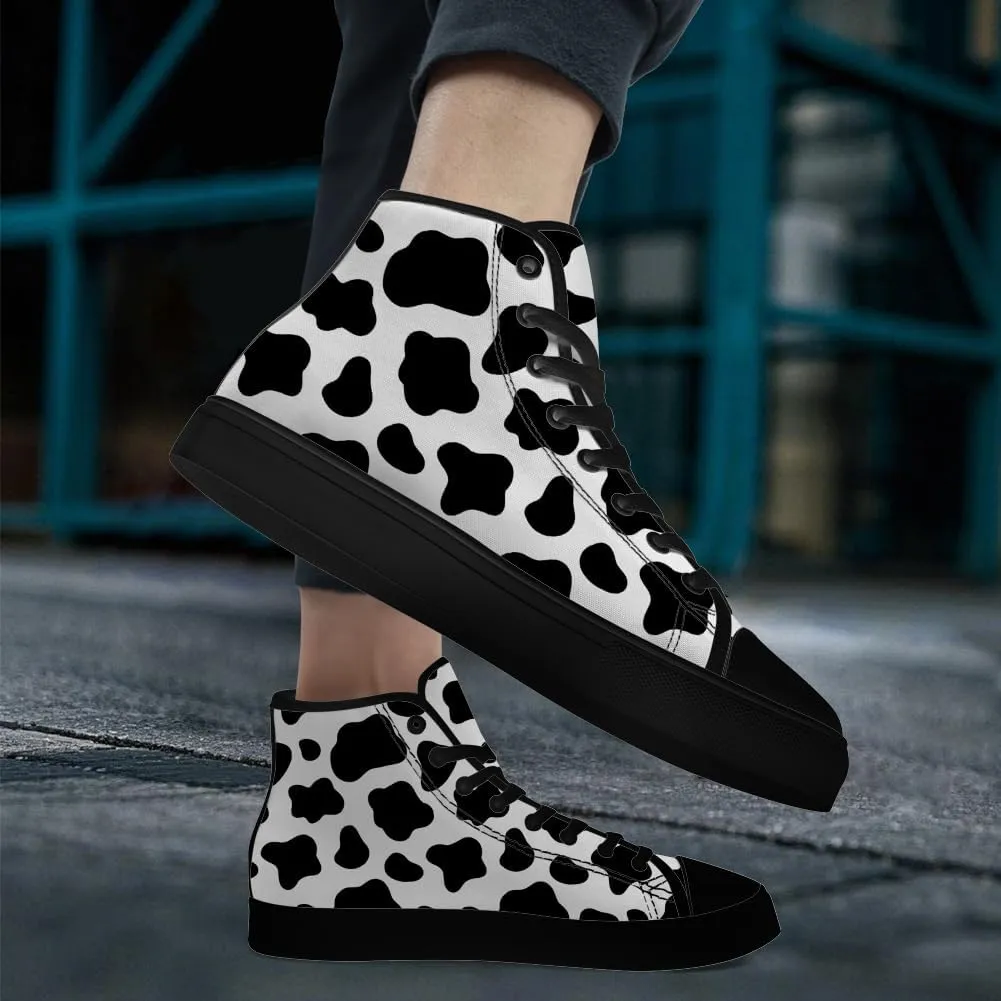 Women's Men's Cow Print High Top Canvas Shoes High Top Sneakers Lace Up Casual Shoes Gifts for Men Women
