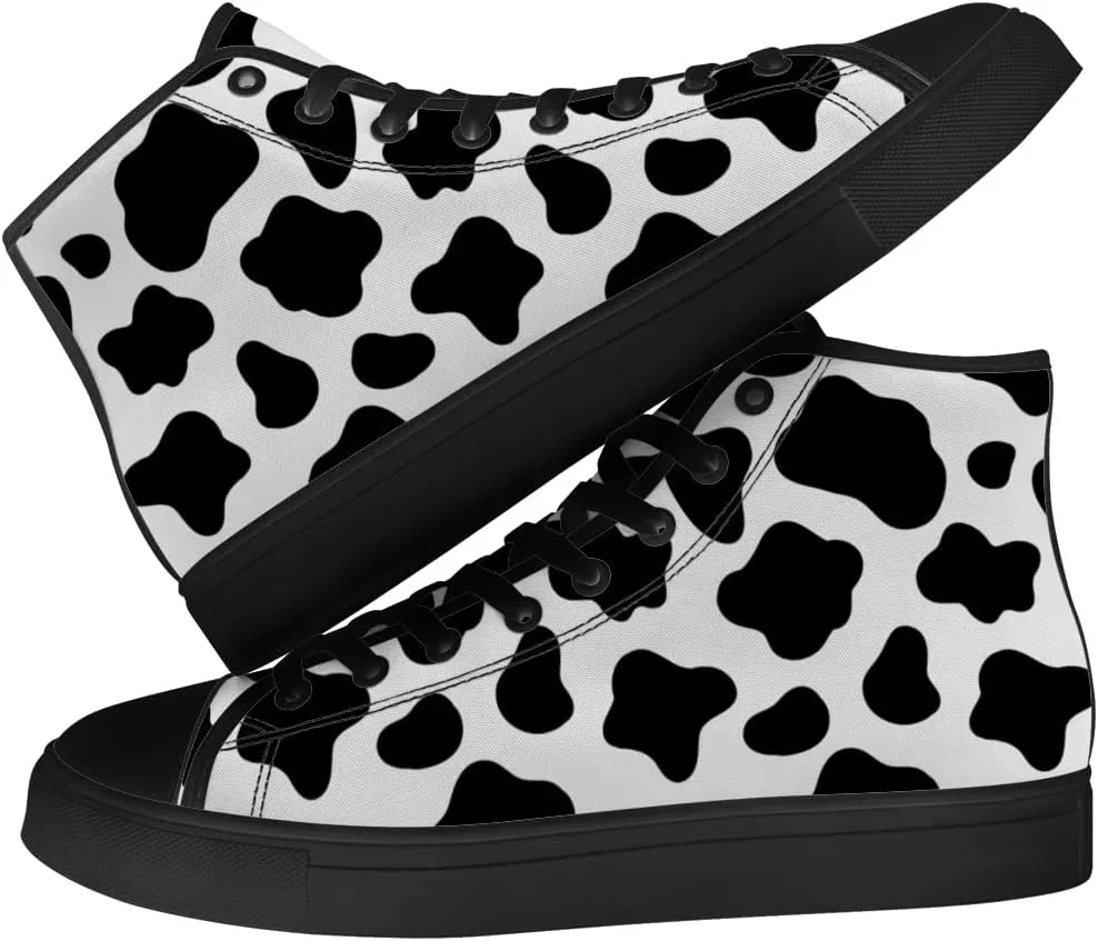 Women's Men's Cow Print High Top Canvas Shoes High Top Sneakers Lace Up Casual Shoes Gifts for Men Women