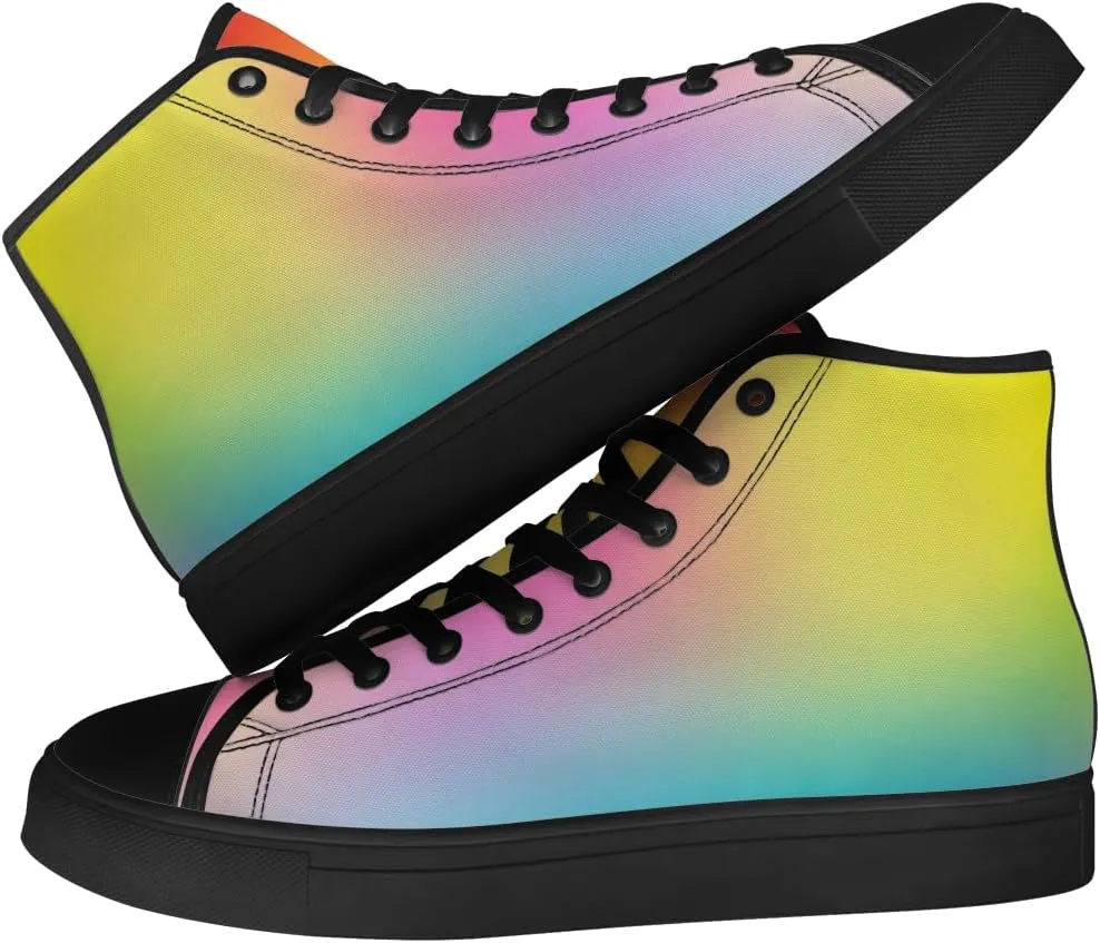 Women's Men's Gradient High Top Canvas Shoes Rainbow High Top Sneakers Lace Up Casual Shoes Gifts for Men Women