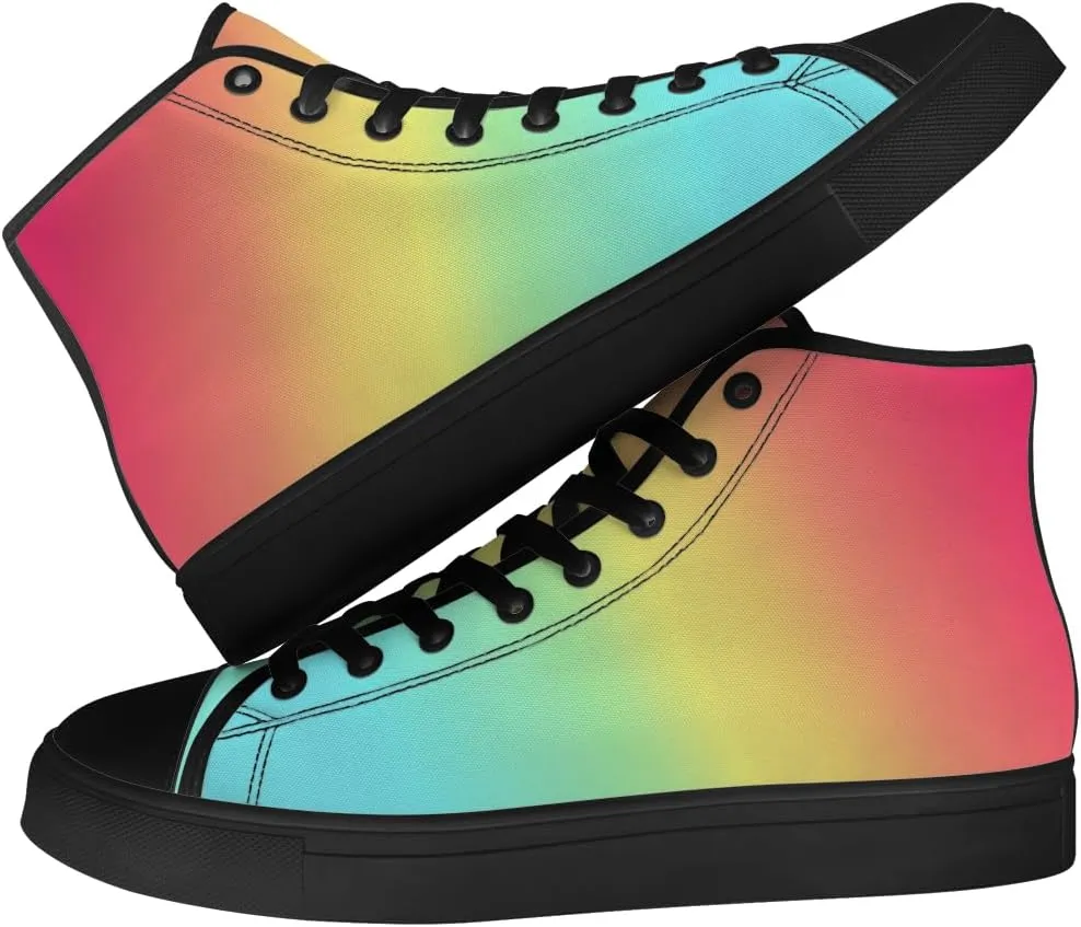 Women's Men's Gradient High Top Canvas Shoes Rainbow High Top Sneakers Lace Up Casual Shoes Gifts for Men Women