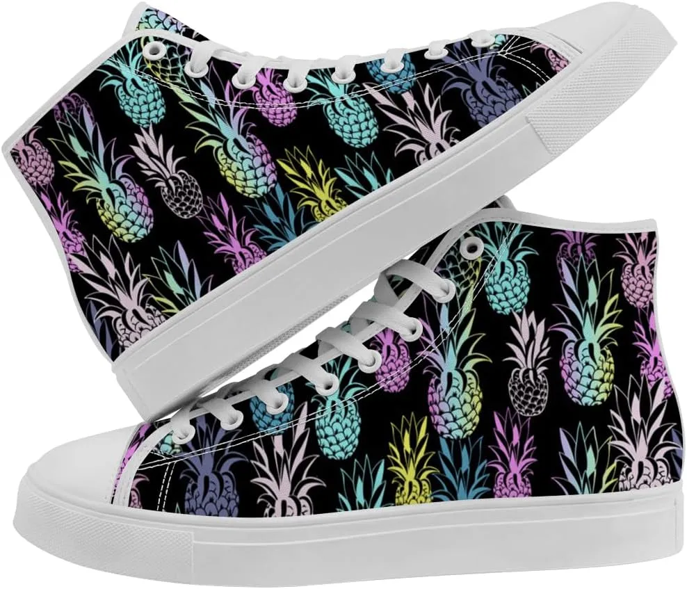 Women's Men's Pineapple High Top Shoes Tropical High Top Canvas Sneakers Lace Up Casual Shoes for Men Women